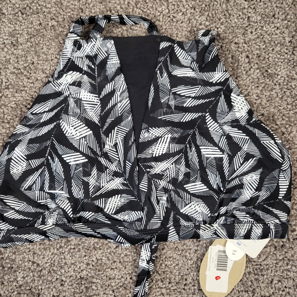 Prana Regan Top Womens Large Black White NEW Swim Bikini High Neck W11212423